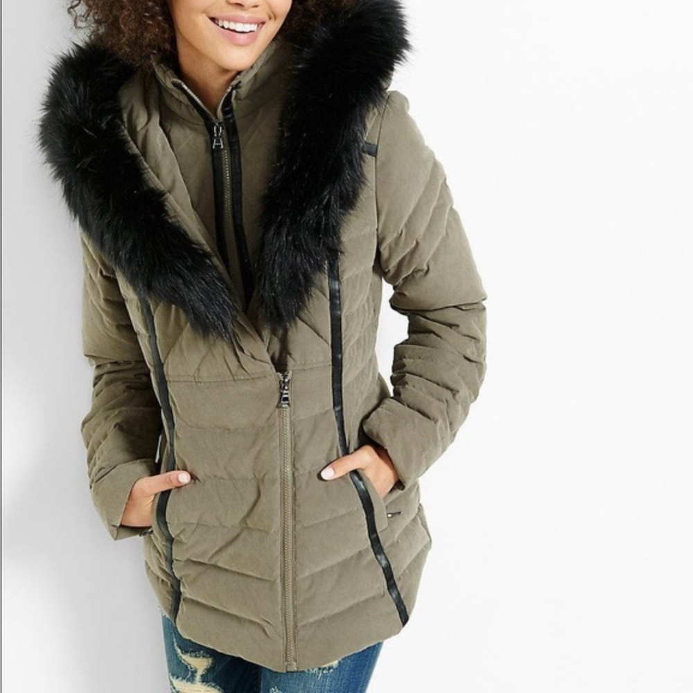 Express Hooded (MINUS THE) Leather Trim Puffer Down Coat Winter Y2k